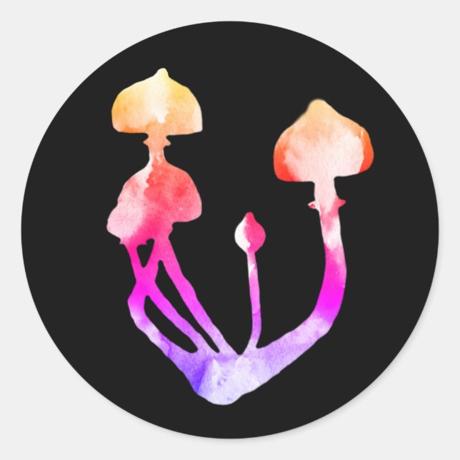 Watercolor Psychedelic Mushroom  art Classic Round Sticker (Front)