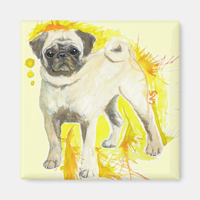 Watercolor Pug Art Magnet (Front)