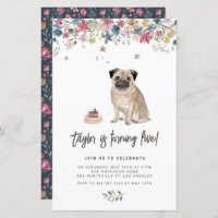 Watercolor Pug Dog Birthday Party Invitation