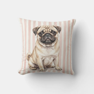 Watercolor Pug Dog Pillow Cover