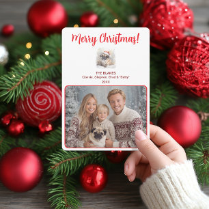 Watercolor Pug Illustration Merry Christmas Family Holiday Card