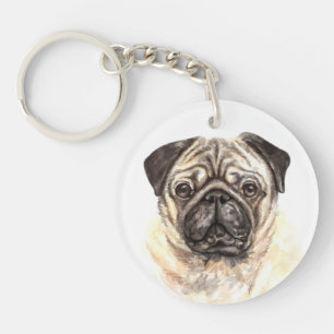 Watercolor Pug Key Ring