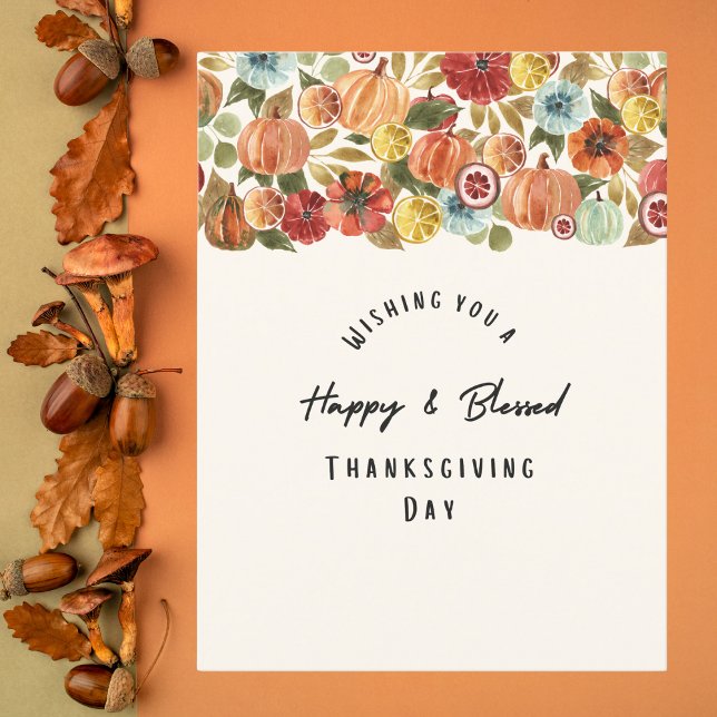 Watercolor Pumpkin and Citrus Thanksgiving Holiday Postcard (Creator Uploaded)