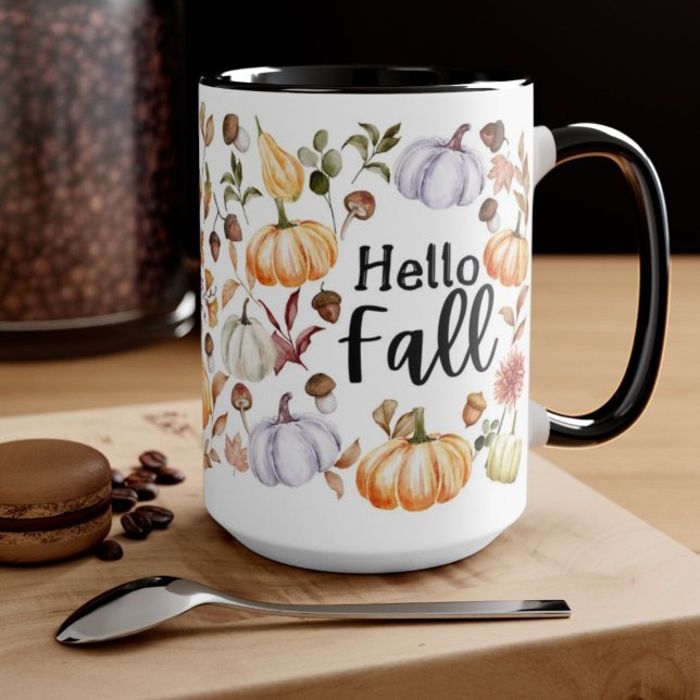 Watercolor Pumpkin and Fall Leaves Mug (Creator Uploaded)