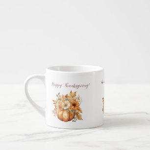 Watercolor Pumpkin and Flowers- Espresso Cup