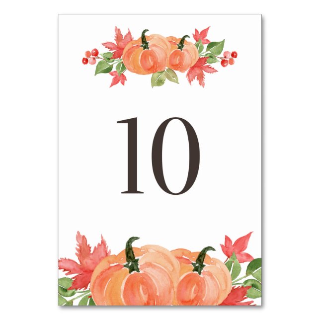 Watercolor Pumpkin and Maple Leaf Swags Table 10 Number (Front)