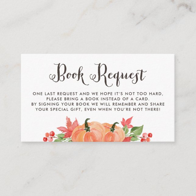Watercolor Pumpkin and Maple Leaves Book Request Enclosure Card (Front)