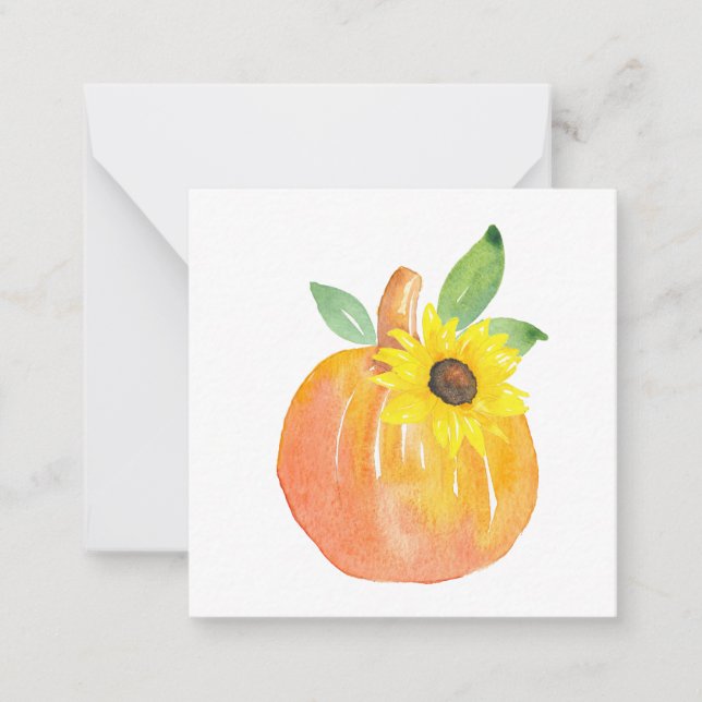 Watercolor Pumpkin and Sunflower Card (Front)