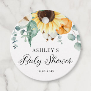 Watercolor Pumpkin and Sunflower Fall Baby Shower Favour Tags