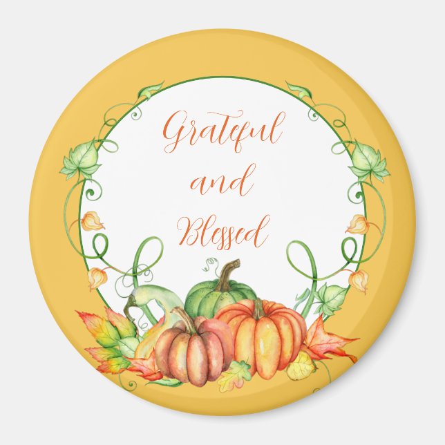 Watercolor pumpkin and vines wreath custom magnet (Front)