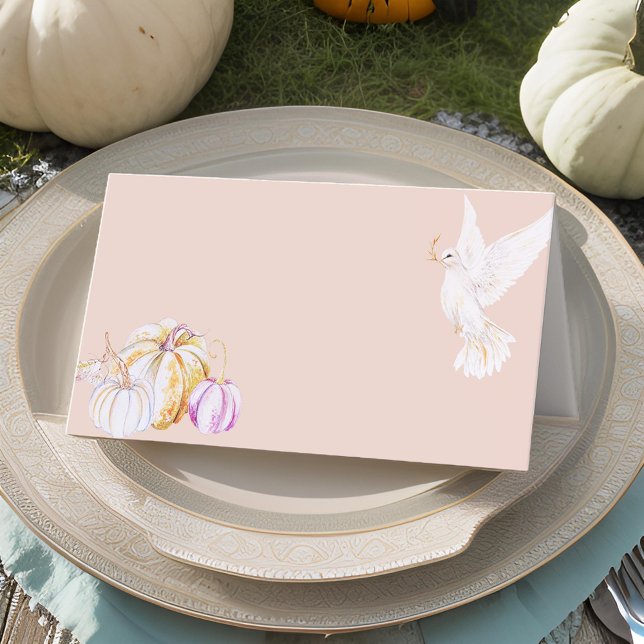 Watercolor Pumpkin and White Dove Thanksgiving Place Card (Creator Uploaded)