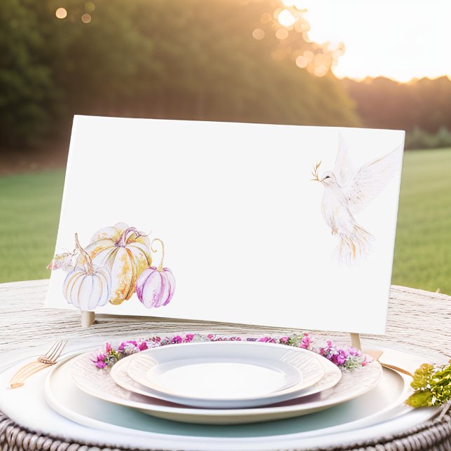Watercolor Pumpkin and White Dove Thanksgiving Place Card (Creator Uploaded)