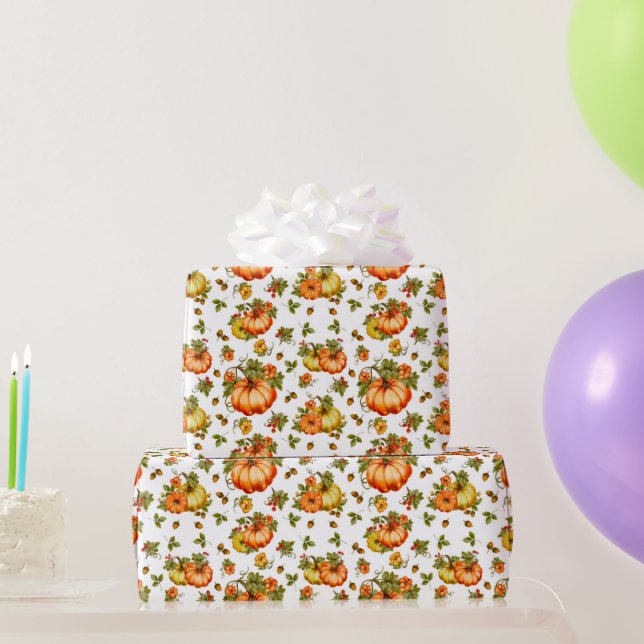 Watercolor Pumpkin Autumn Pattern Wrapping Paper (Party Gifts)