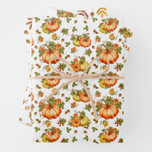 Watercolor Pumpkin Autumn Pattern Wrapping Paper Sheet