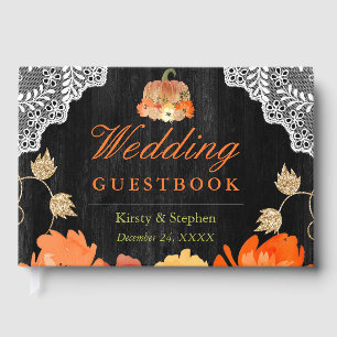 Watercolor Pumpkin Autumnal Flowers Wedding Guest Book