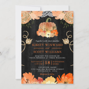 Watercolor Pumpkin Autumnal Flowers Wedding Invitation