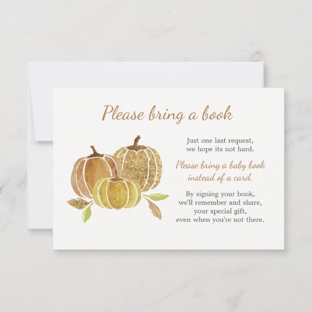 Watercolor Pumpkin Baby Shower Bring a Book Card (Front)