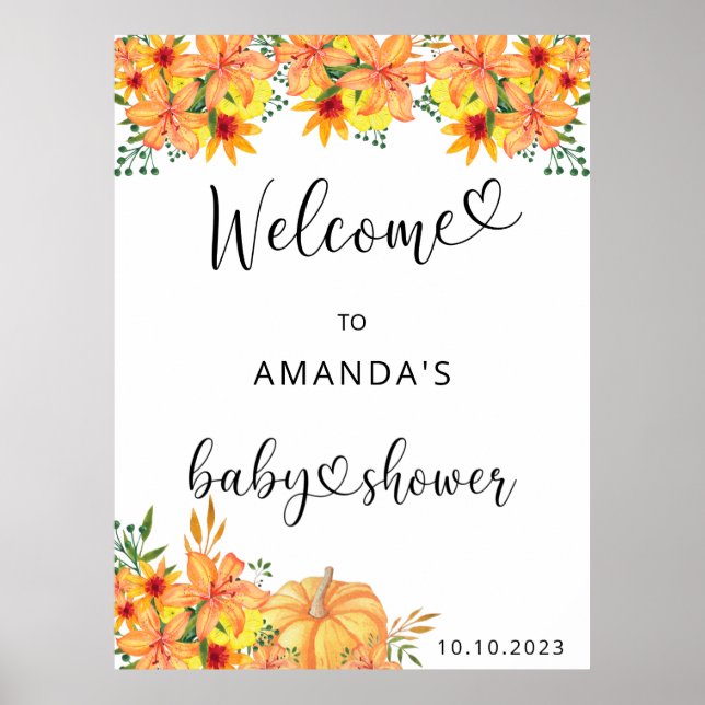 Watercolor PUMPKIN baby shower welcome Poster (Front)