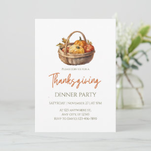 Watercolor Pumpkin Basket Thanksgiving Dinner Invitation