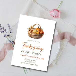 Watercolor Pumpkin Basket Thanksgiving Dinner Invitation