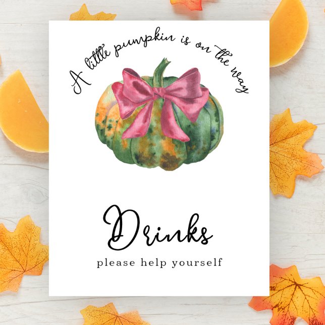 Watercolor pumpkin bow baby shower Drinks Poster (Creator Uploaded)