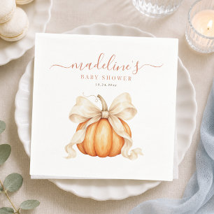 Watercolor Pumpkin Bow Cute Fall Baby Shower Napkin