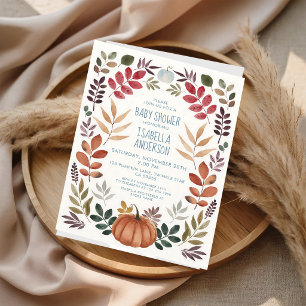 Watercolor Pumpkin Boy Baby Shower Invitation