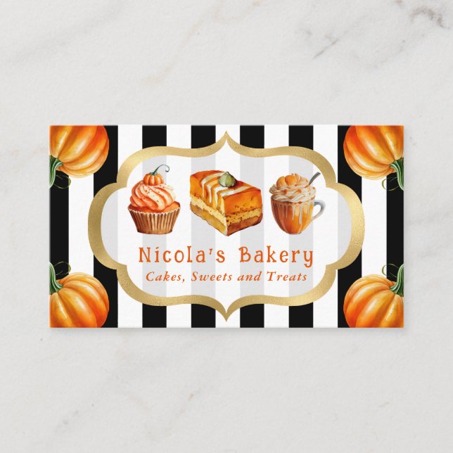 Watercolor Pumpkin Cakes and Pie Bakery  Business Card (Front)