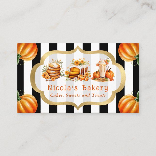 Watercolor Pumpkin Cakes and Pie Bakery  Business Card (Front)