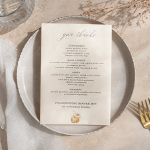 Watercolor Pumpkin Calligraphy Thanksgiving Menu
