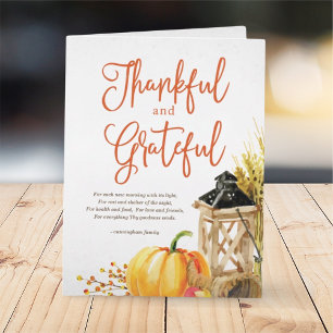 Watercolor Pumpkin Cornucopia Thanksgiving Poem Card
