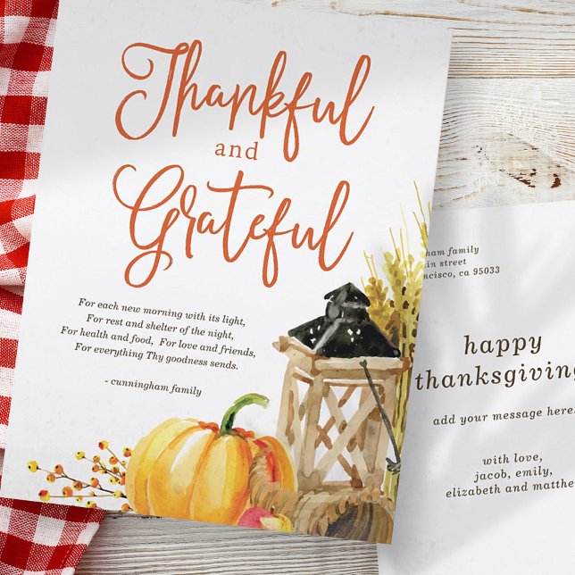 Watercolor Pumpkin Cornucopia Thanksgiving Poem Holiday Postcard (Creator Uploaded)