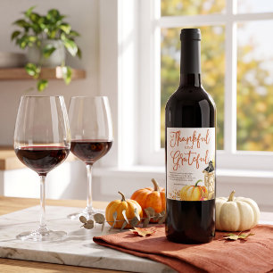 Watercolor Pumpkin Cornucopia Thanksgiving Poem Wine Label