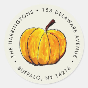 Watercolor Pumpkin Cosy Autumn Return Address Classic Round Sticker