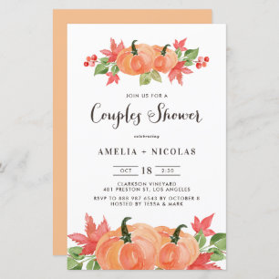 Watercolor Pumpkin Couples Shower Invitatation