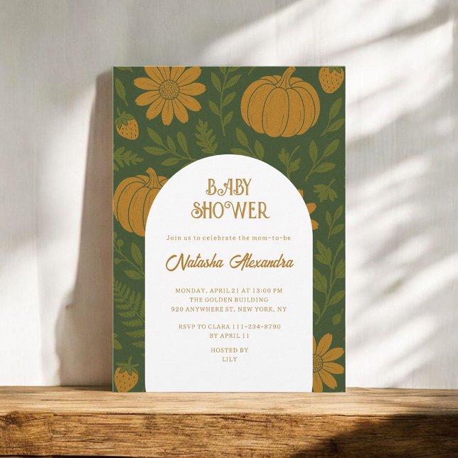Watercolor Pumpkin Fall Autumn Floral Baby Shower  Invitation (Creator Uploaded)