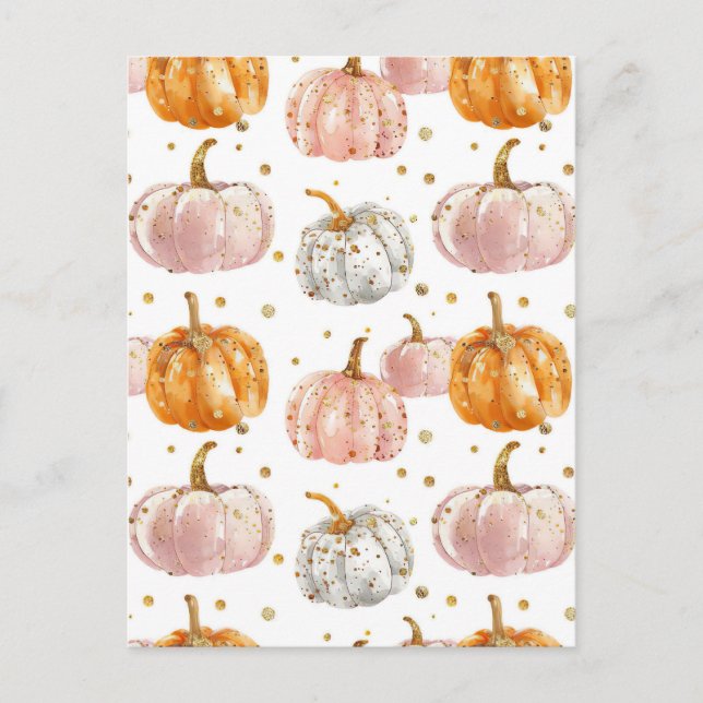 watercolor pumpkin fall pattern  postcard (Front)