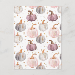 watercolor pumpkin fall pattern postcard