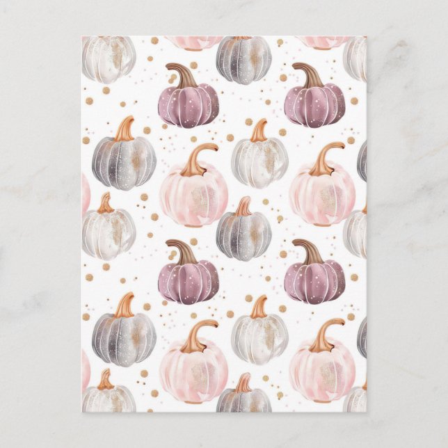 watercolor pumpkin fall pattern  postcard (Front)