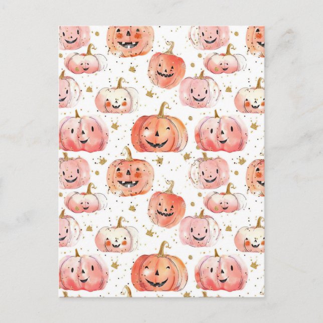 watercolor pumpkin fall pattern  postcard (Front)