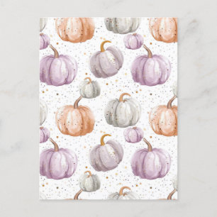 watercolor pumpkin fall pattern postcard