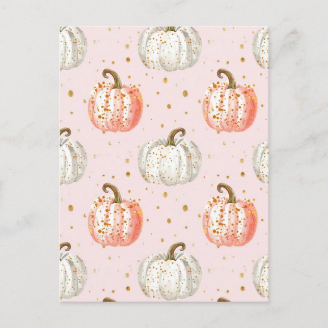 watercolor pumpkin fall pattern  postcard (Front)