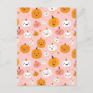 watercolor pumpkin fall pattern postcard