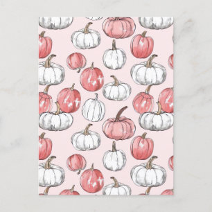 watercolor pumpkin fall pattern postcard