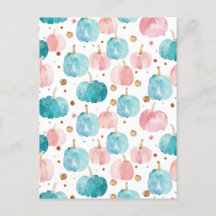 watercolor pumpkin fall pattern postcard