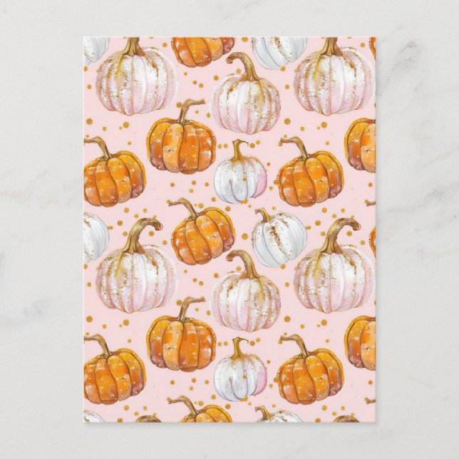 watercolor pumpkin fall pattern  postcard (Front)