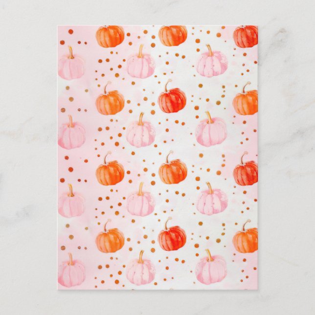 watercolor pumpkin fall pattern  postcard (Front)