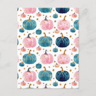 watercolor pumpkin fall pattern  postcard