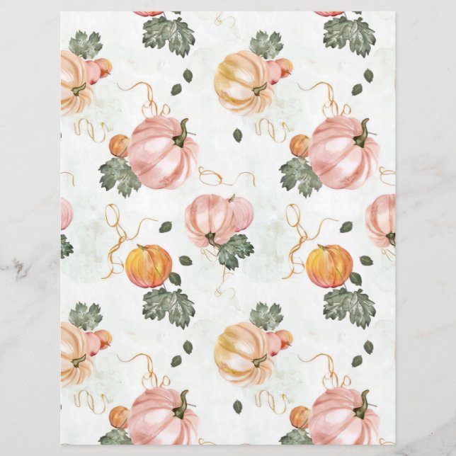 watercolor pumpkin fall pattern scrapbook paper (Front)