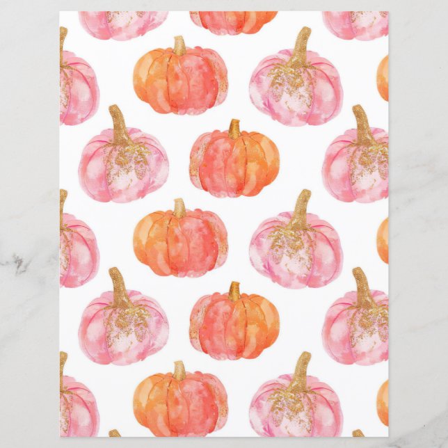 watercolor pumpkin fall pattern scrapbook paper (Front)